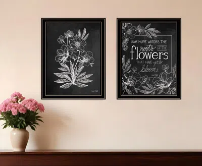 Hivvago Set Of Two Vintage Chalkboard Blooms Black Framed Print Wall Art