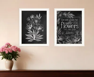 Hivvago Set Of Two Vintage Chalkboard Blooms White Framed Print Wall Art In Black