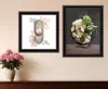Hivvago Set Of Two Vintage Floral Tea Pot And Door Knob Black Framed Print Kitchen Wall Art In Black