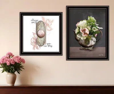 Hivvago Set Of Two Vintage Floral Tea Pot And Door Knob Black Framed Print Kitchen Wall Art