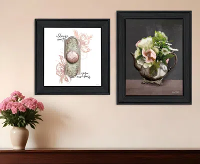 HIVVAGO SET OF TWO VINTAGE FLORAL TEA POT AND DOOR KNOB BLACK FRAMED PRINT KITCHEN WALL ART