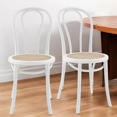 Hivvago Set Of Two Vintage Style White Cane Dining Chairs