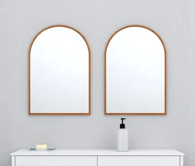 Hivvago Set Of Two Walnut Arch Wood Framed Bathroom Vanity Mirrors In Brown