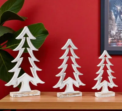 Hivvago Set Of Two White And Beige Trees Tabletop Sculpture