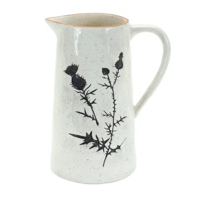 Hivvago Set Of Two White And Black Floral Round Ceramic Jar