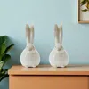 Hivvago Set Of Two White And Brown Terracotta Rabbit Figurines In White