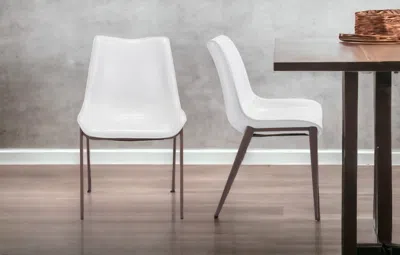 Hivvago Set Of Two White And Brown Upholstered Faux Leather Dining Side Chairs