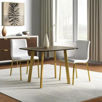Hivvago Set Of Two White And Gold Upholstered Leather Dining Side Chairs