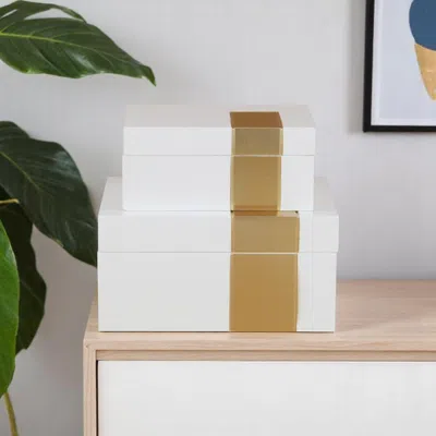 Hivvago Set Of Two White And Gold Wood Jewelry Boxes