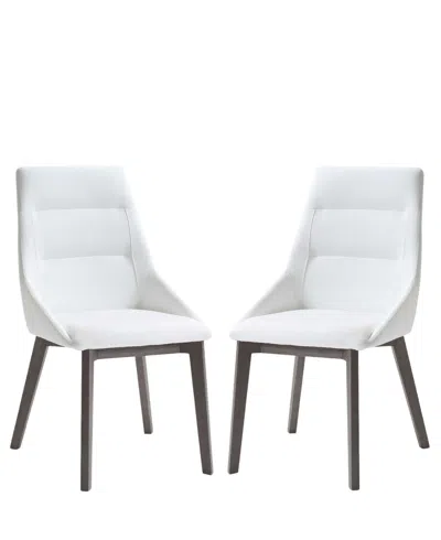 Hivvago Set Of Two White And Gray Upholstered Faux Leather Dining Side Chairs
