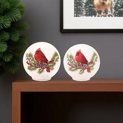 Hivvago Set Of Two White And Red Glass Bird Tabletop Sculpture With Led In Multi