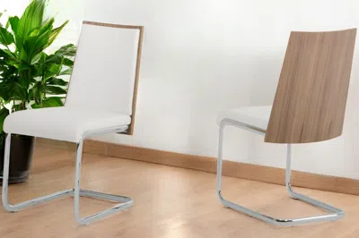 Hivvago Set Of Two White And Silver Upholstered Faux Leather Dining Side Chairs In Brown