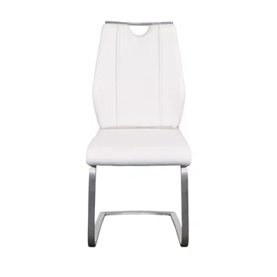 Hivvago Set Of Two White And Silver Upholstered Leather Dining Side Chairs