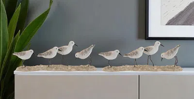 Hivvago Set Of Two White Black And Beige Polyresin Bird Figurine In Gray