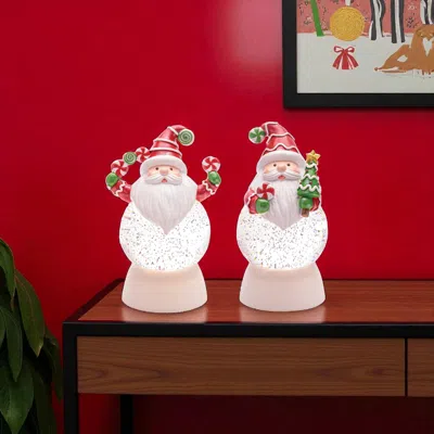Hivvago Set Of Two White Green And Red Plastic Christmas Santa Tabletop Sculpture With Led