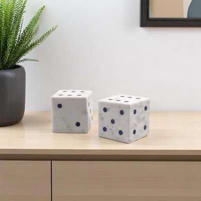 Hivvago Set Of Two White Marble Hand Painted Dice Tabletop Sculpture