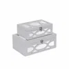 Hivvago Set Of Two White Oval Scroll Mirror Jewelry Storage Boxes In White