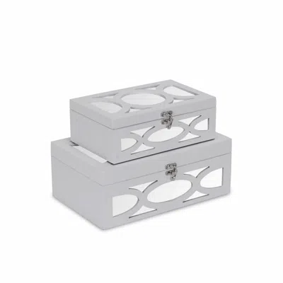 Hivvago Set Of Two White Oval Scroll Mirror Jewelry Storage Boxes
