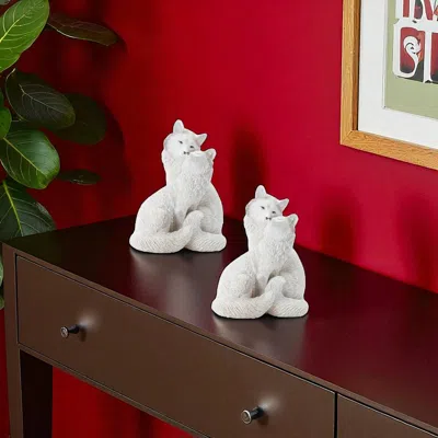 Hivvago Set Of Two White Polyresin Fox Figurine