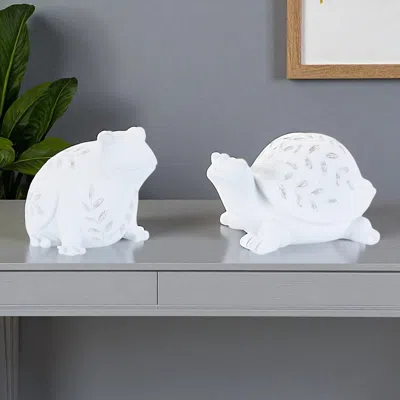 Hivvago Set Of Two White Polyresin Frog Figurine In Transparent