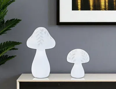 Hivvago Set Of Two White Polyresin Mushroom Tabletop Sculpture