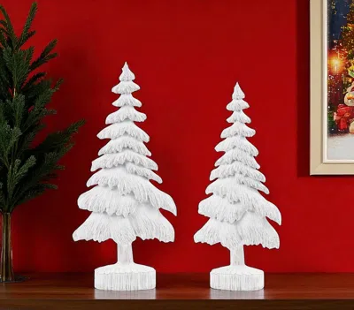 Hivvago Set Of Two White Polyresin Trees Tabletop Sculpture