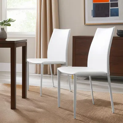 Hivvago Set Of Two White Upholstered Leather Dining Side Chairs