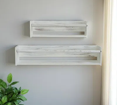 Hivvago Set Of Two White Wood Wall Mounted Floating Shelves