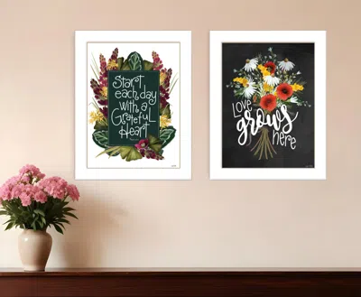 Hivvago Set Of Two With Grateful Hearts White Framed Print Wall Art In Green