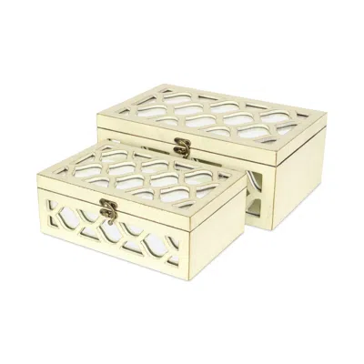 Hivvago Set Of White Quatrefoil Mirror Jewelry Storage Boxes In Neutral