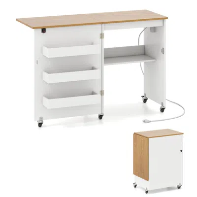 Hivvago Sewing Machine Table With Charging Station And Lockable Casters