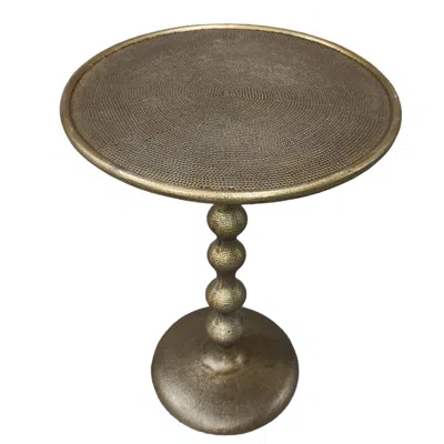 Hivvago Shae 22 Inch Round Side End Table - Antique Brass Cast Aluminum With Hammered Texture For Small Plac In Gold