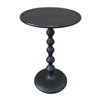 Hivvago Shae 22 Inch Round Side End Table - Matte Black Aluminum Cast, Hammered Texture, Turned Pedestal Pos