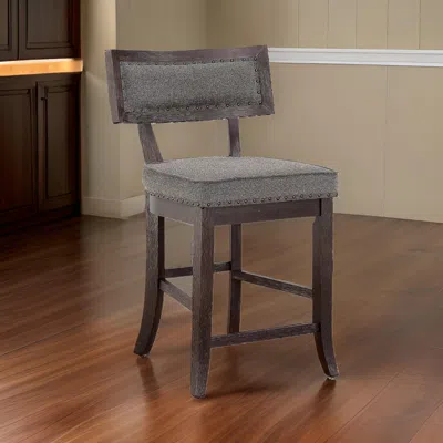 Hivvago Shan 25 Inch Counter Height Chair, Nailhead Trim, Brown Wood, Set Of 2