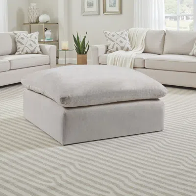 Hivvago Shar Modular Ottoman, Pillow Top Cushion, Plush Ivory Linen Fabric In Neutral