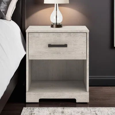 Hivvago Shawn Nightstand, 1 Drawer And 1 Shelf, Light Gray Wood, 20 Inch