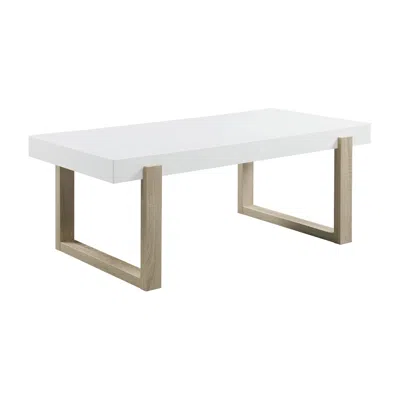 Hivvago Shay 47 Inch Coffee Table, Thick Rectangular Tabletop, High Gloss White