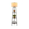 Hivvago Shelf Floor Lamp With Storage Shelves And Linen Lampshade