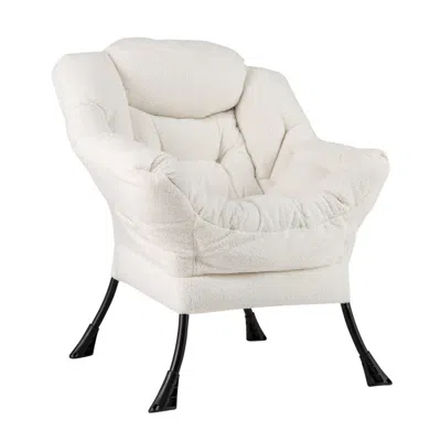 Hivvago Sherpa Upholsteredâ Accent Chairâ With Cozy Head Pillow-beige In White