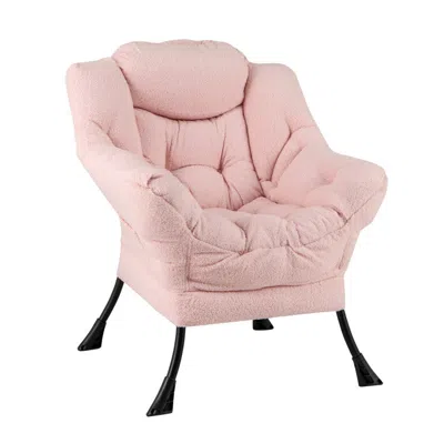 Hivvago Sherpa Upholsteredâ Accent Chairâ With Cozy Head Pillow-pink