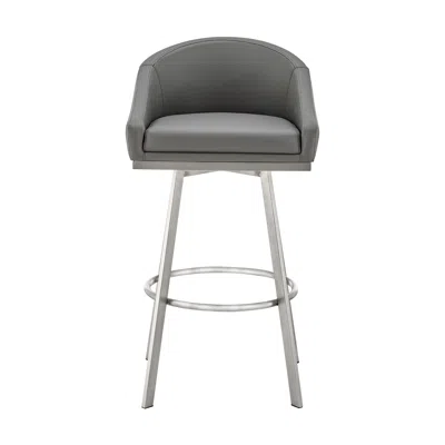 Hivvago Sheryl 30 Inch Metal Swivel Bar Stool Chair, Low Back, Gray Faux Leather