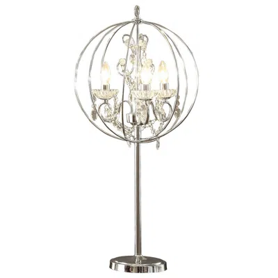 Hivvago Shine 31 Inch Table Lamp, Chandelier Style, Crystal And Metal, Chrome In Silver