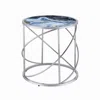 Hivvago Shira Round Side End Table, 22 Inch, Open Chrome Base Blue Faux Marble