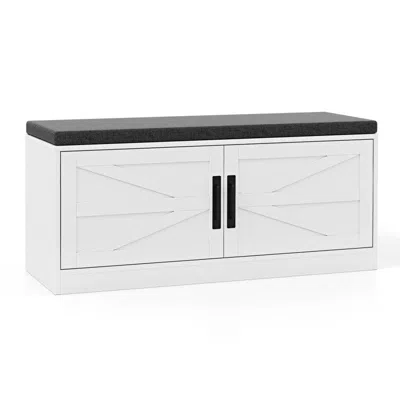 Hivvago Shoe Bench With Cushion Farmhouse Shoe Rack Organizer With 2 Barn Doors