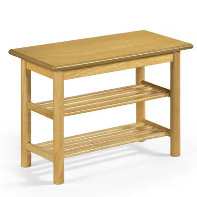 Hivvago Shoe Rack Bench 3-tier Rubberwood Shoe Changing Bench In Brown