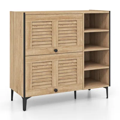 Hivvago Shoe Rack Organizer With Flip-up See-through Doors And Adjustable Shelves-oak In Brown