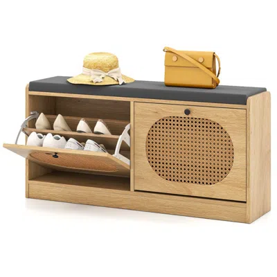 Hivvago Shoe Storage Bench With Cushion Entryway Rattan Shoe Bench