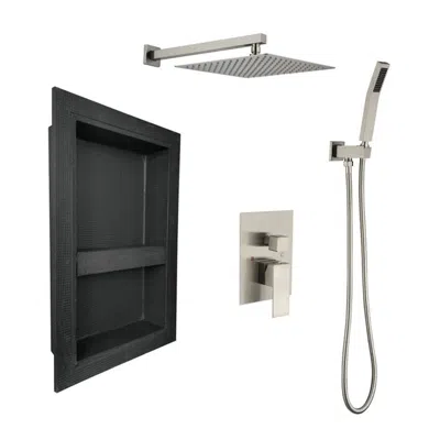 Hivvago Shower System With Head Hand Shower Hose Valve Trim Lever Handles And Niche - Brushed Nickel In Black