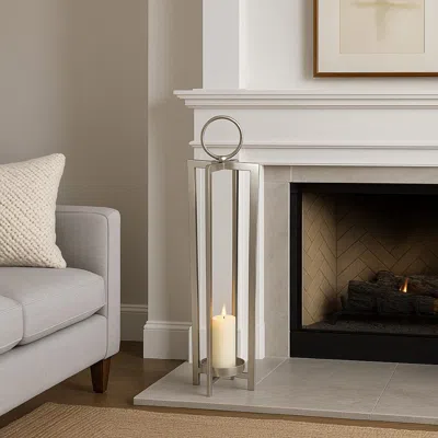 Hivvago Siana 31 Inch Lantern Candle Holder, Classic Silver Finished Metal In Gold