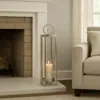 Hivvago Siana Lantern Candle Holder, 27 Inch Tall, Silver Finished Metal Frame